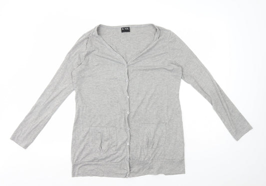 B You Womens Grey V-Neck Polyester Cardigan Jumper Size 14