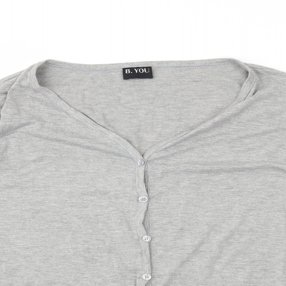 B You Womens Grey V-Neck Polyester Cardigan Jumper Size 14