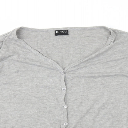 B You Womens Grey V-Neck Polyester Cardigan Jumper Size 14