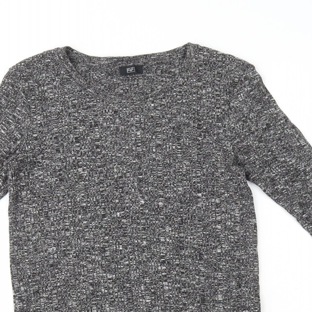 F&F Womens Grey Polyester Jumper Dress Size 6 Round Neck Pullover - Ribbed