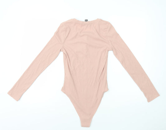 Primark Womens Pink Polyester Bodysuit One-Piece Size XS Snap - Ribbed