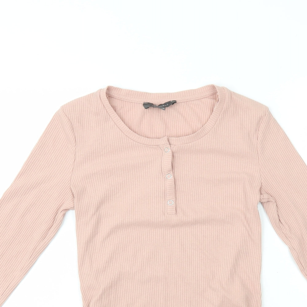 Primark Womens Pink Polyester Bodysuit One-Piece Size XS Snap - Ribbed