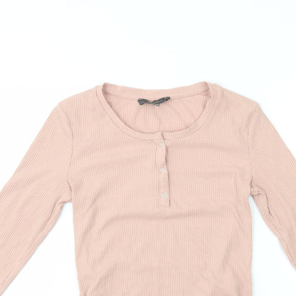 Primark Womens Pink Polyester Bodysuit One-Piece Size XS Snap - Ribbed