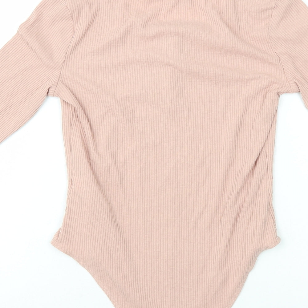 Primark Womens Pink Polyester Bodysuit One-Piece Size XS Snap - Ribbed