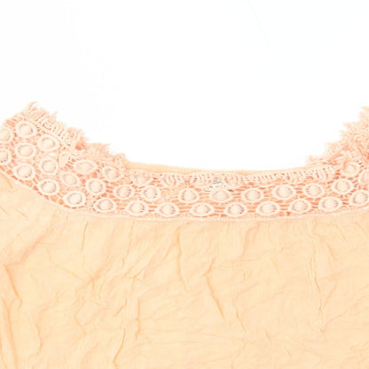 Miss Selfridge Womens Orange Polyester Basic T-Shirt Size 12 Off the Shoulder - Crochet Detail on Sleeve and Hem