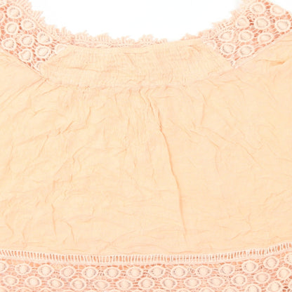 Miss Selfridge Womens Orange Polyester Basic T-Shirt Size 12 Off the Shoulder - Crochet Detail on Sleeve and Hem