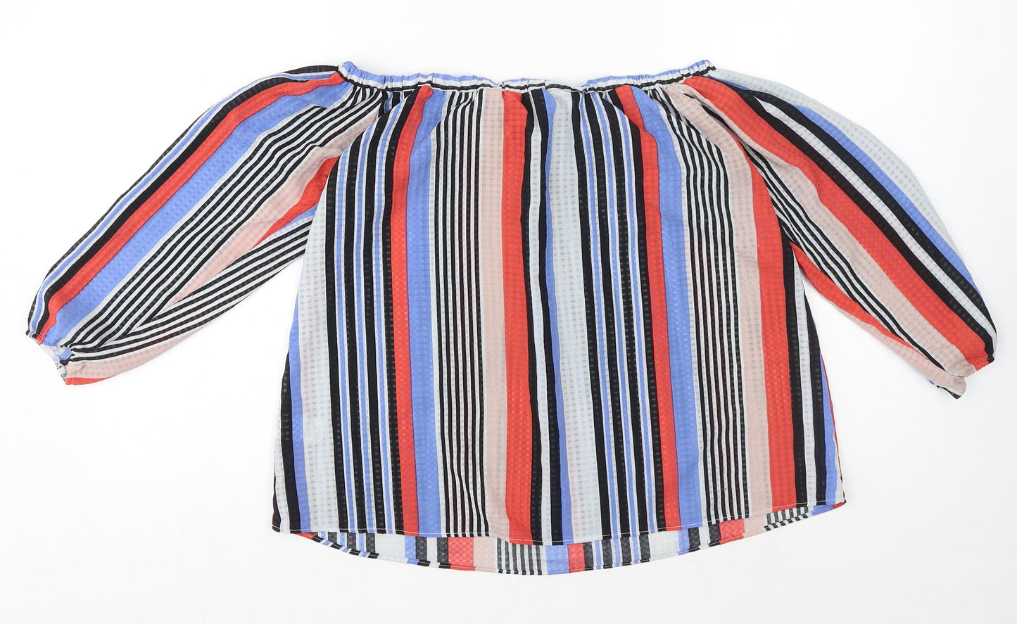 Papaya Womens Multicoloured Striped Polyester Basic Blouse Size 10 Off the Shoulder