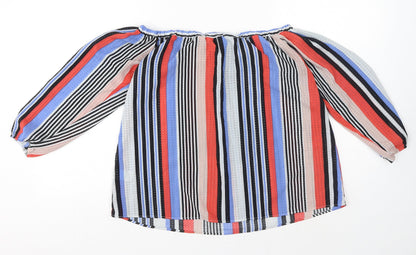 Papaya Womens Multicoloured Striped Polyester Basic Blouse Size 10 Off the Shoulder