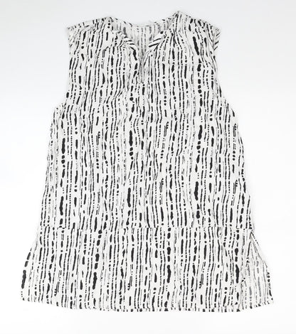 Primark Womens White Geometric Viscose Tunic Blouse Size 10 V-Neck