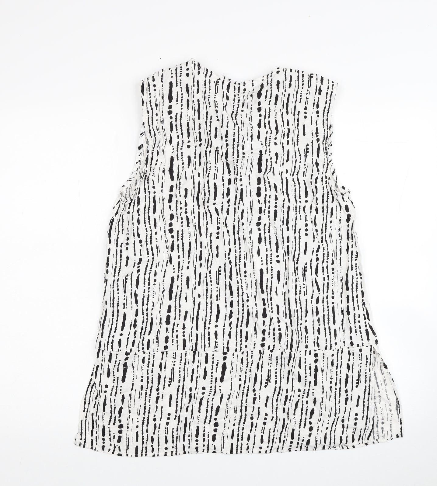 Primark Womens White Geometric Viscose Tunic Blouse Size 10 V-Neck