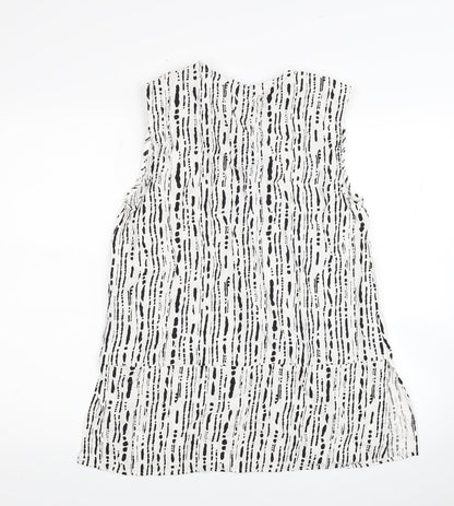 Primark Womens White Geometric Viscose Tunic Blouse Size 10 V-Neck