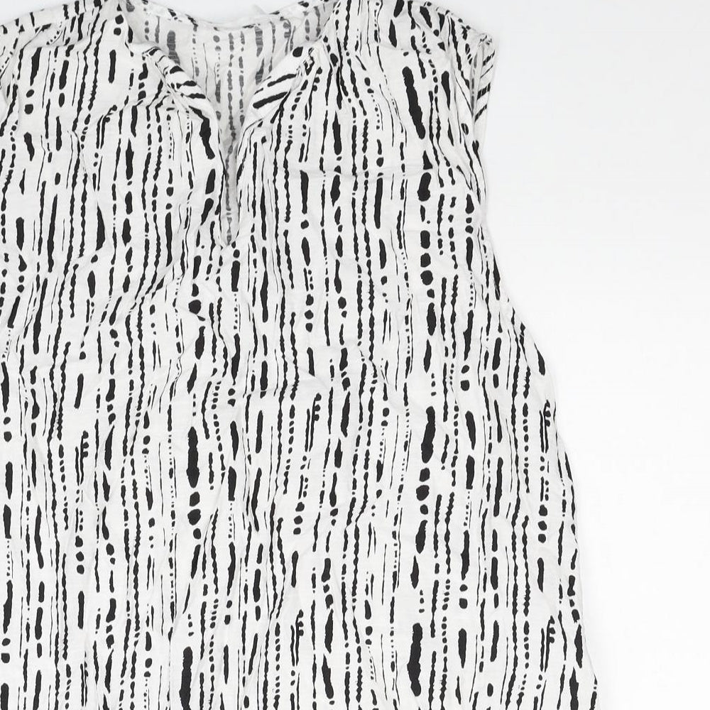 Primark Womens White Geometric Viscose Tunic Blouse Size 10 V-Neck