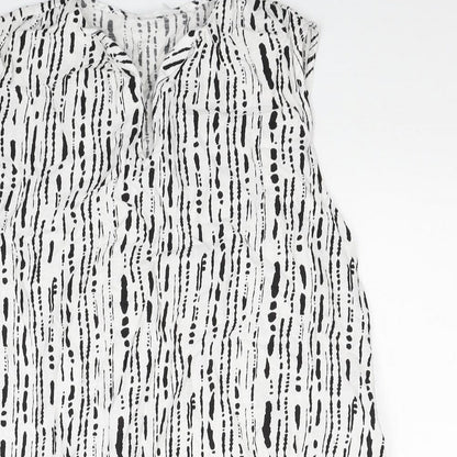 Primark Womens White Geometric Viscose Tunic Blouse Size 10 V-Neck