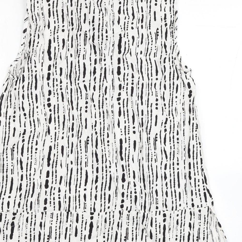 Primark Womens White Geometric Viscose Tunic Blouse Size 10 V-Neck