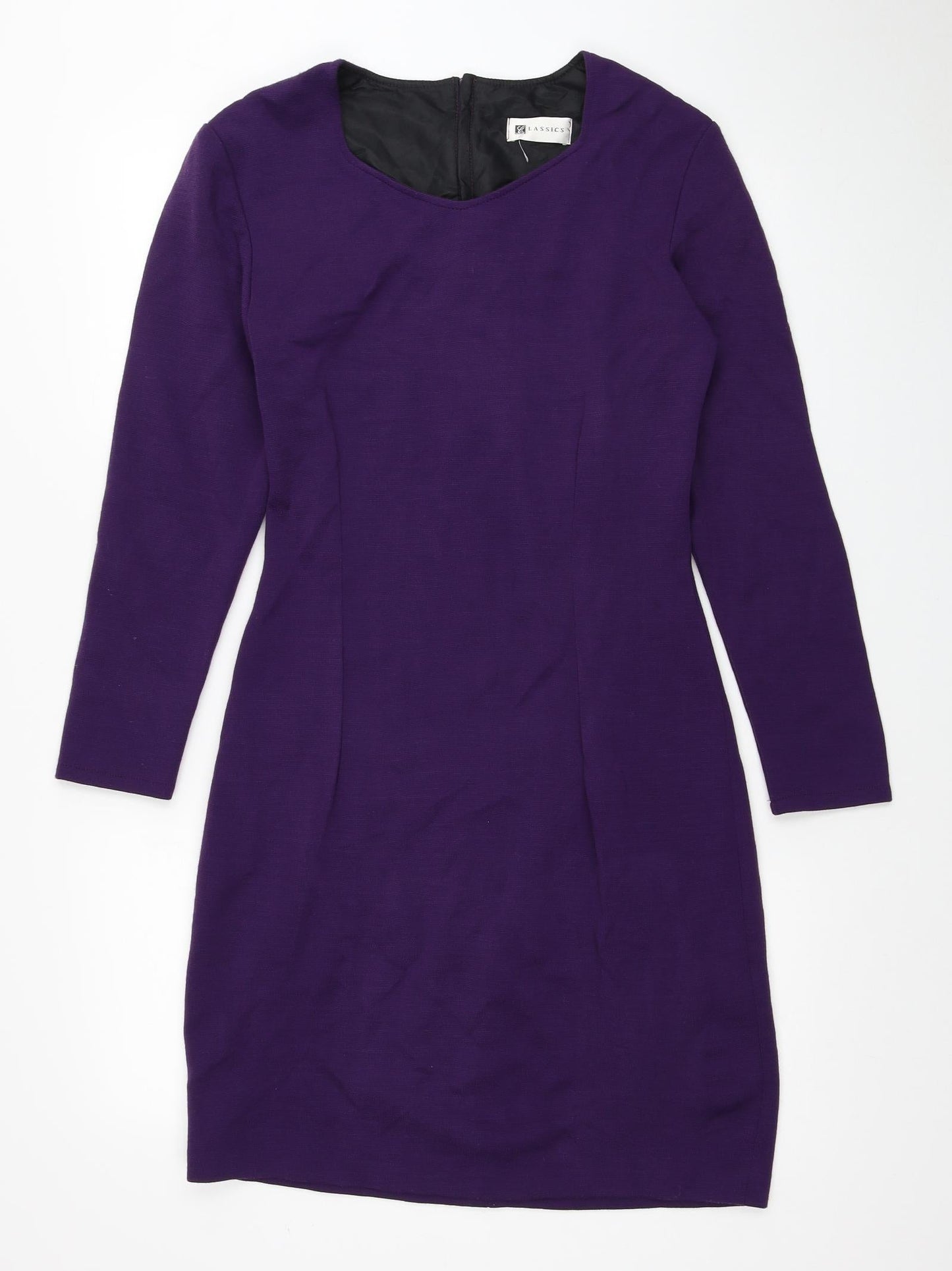 Classics Womens Purple Acrylic Bodycon Size 12 Scoop Neck Zip - Shoulder Pads