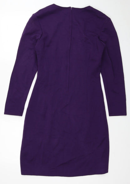Classics Womens Purple Acrylic Bodycon Size 12 Scoop Neck Zip - Shoulder Pads