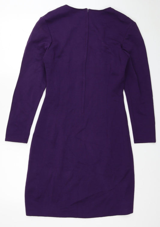 Classics Womens Purple Acrylic Bodycon Size 12 Scoop Neck Zip - Shoulder Pads