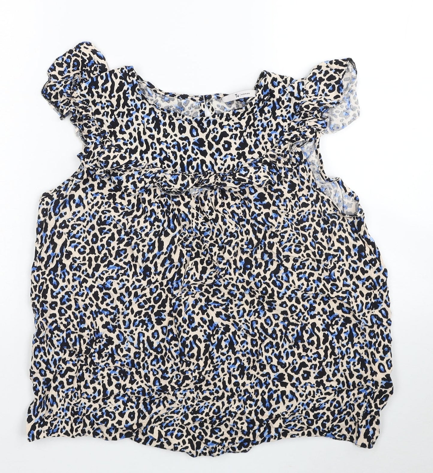 TU Womens Beige Animal Print Viscose Basic Blouse Size 12 Boat Neck - Leopard Print