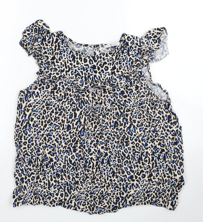 TU Womens Beige Animal Print Viscose Basic Blouse Size 12 Boat Neck - Leopard Print