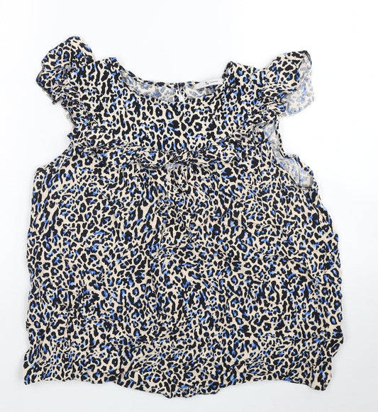 TU Womens Beige Animal Print Viscose Basic Blouse Size 12 Boat Neck - Leopard Print