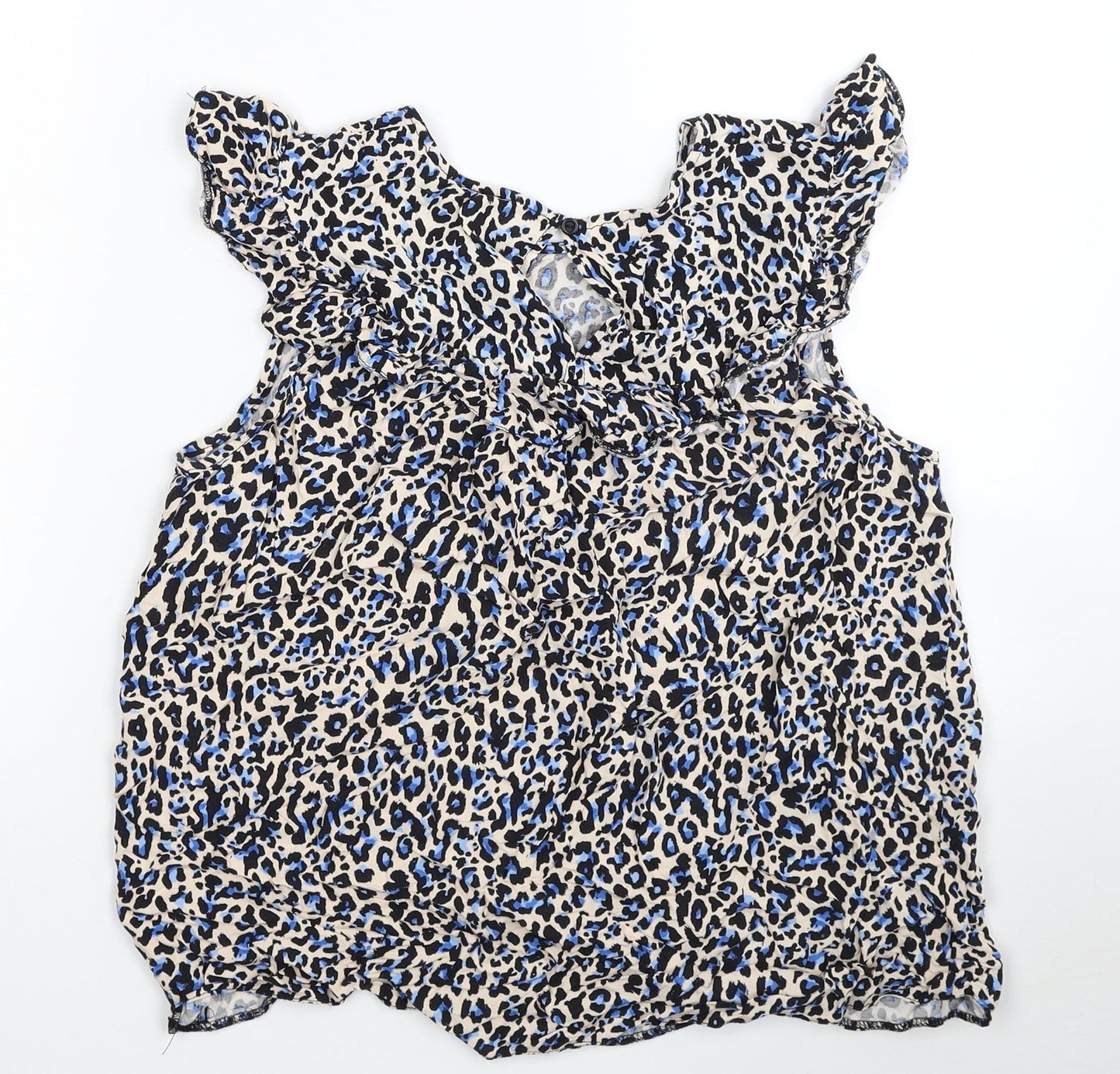 TU Womens Beige Animal Print Viscose Basic Blouse Size 12 Boat Neck - Leopard Print