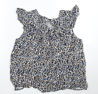 TU Womens Beige Animal Print Viscose Basic Blouse Size 12 Boat Neck - Leopard Print