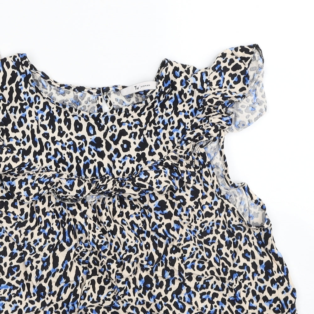TU Womens Beige Animal Print Viscose Basic Blouse Size 12 Boat Neck - Leopard Print