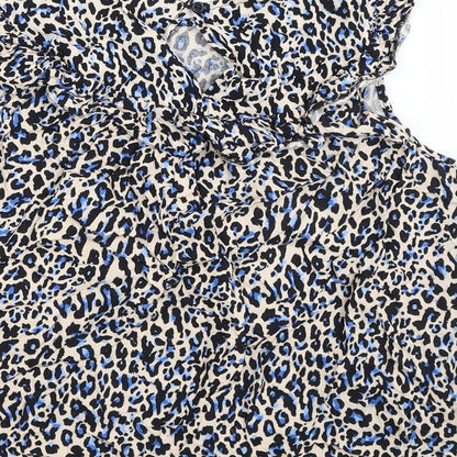 TU Womens Beige Animal Print Viscose Basic Blouse Size 12 Boat Neck - Leopard Print