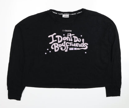 Netflix Womens Black Viscose Pullover Sweatshirt Size 18 Pullover - I Don't Do Boyfriends,Cropped