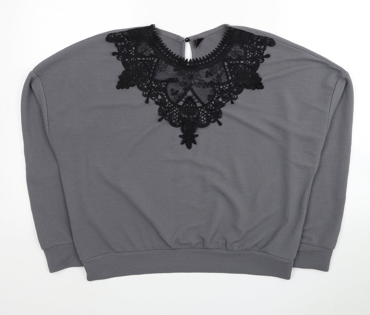 SheIn Womens Grey Geometric Polyester Pullover Sweatshirt Size L Button - Lace Detail