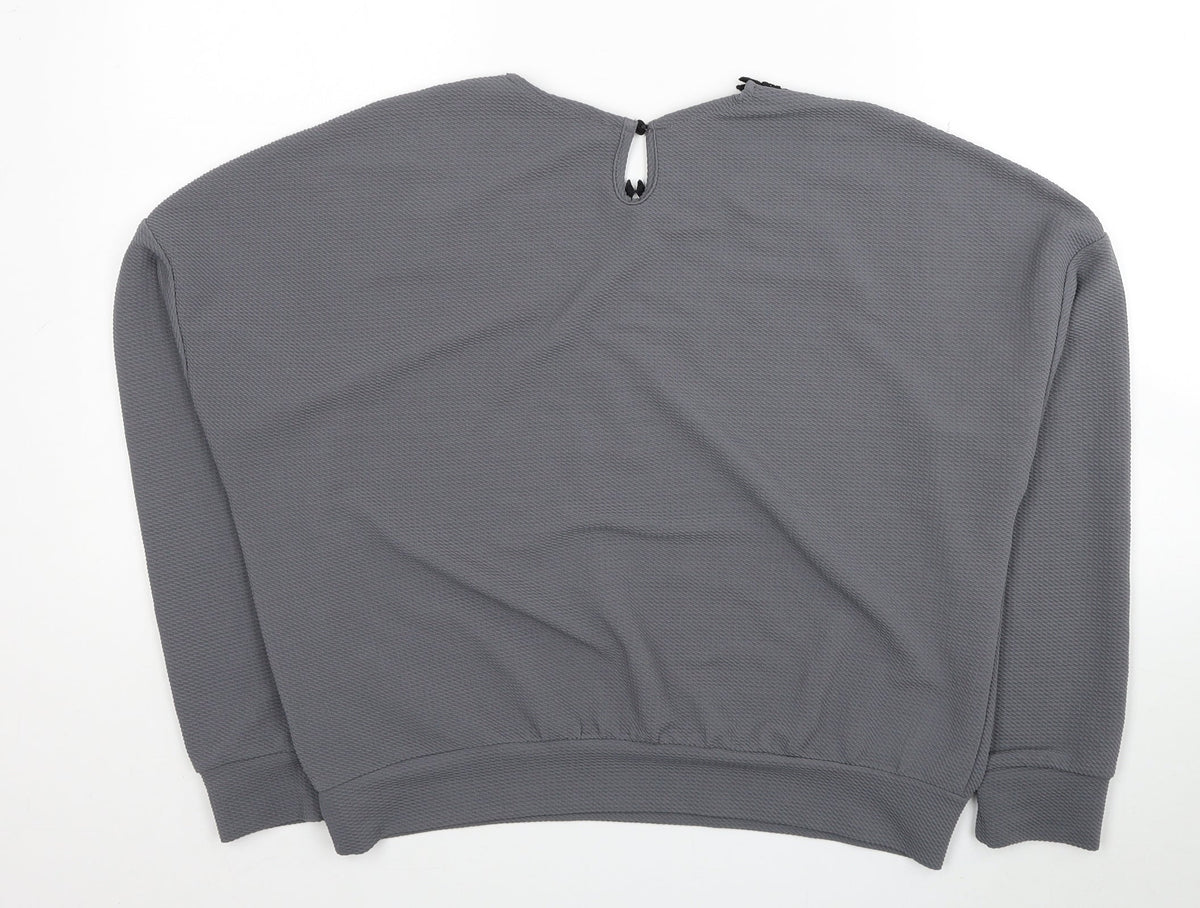 SheIn Womens Grey Geometric Polyester Pullover Sweatshirt Size L Button - Lace Detail