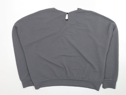 SheIn Womens Grey Geometric Polyester Pullover Sweatshirt Size L Button - Lace Detail