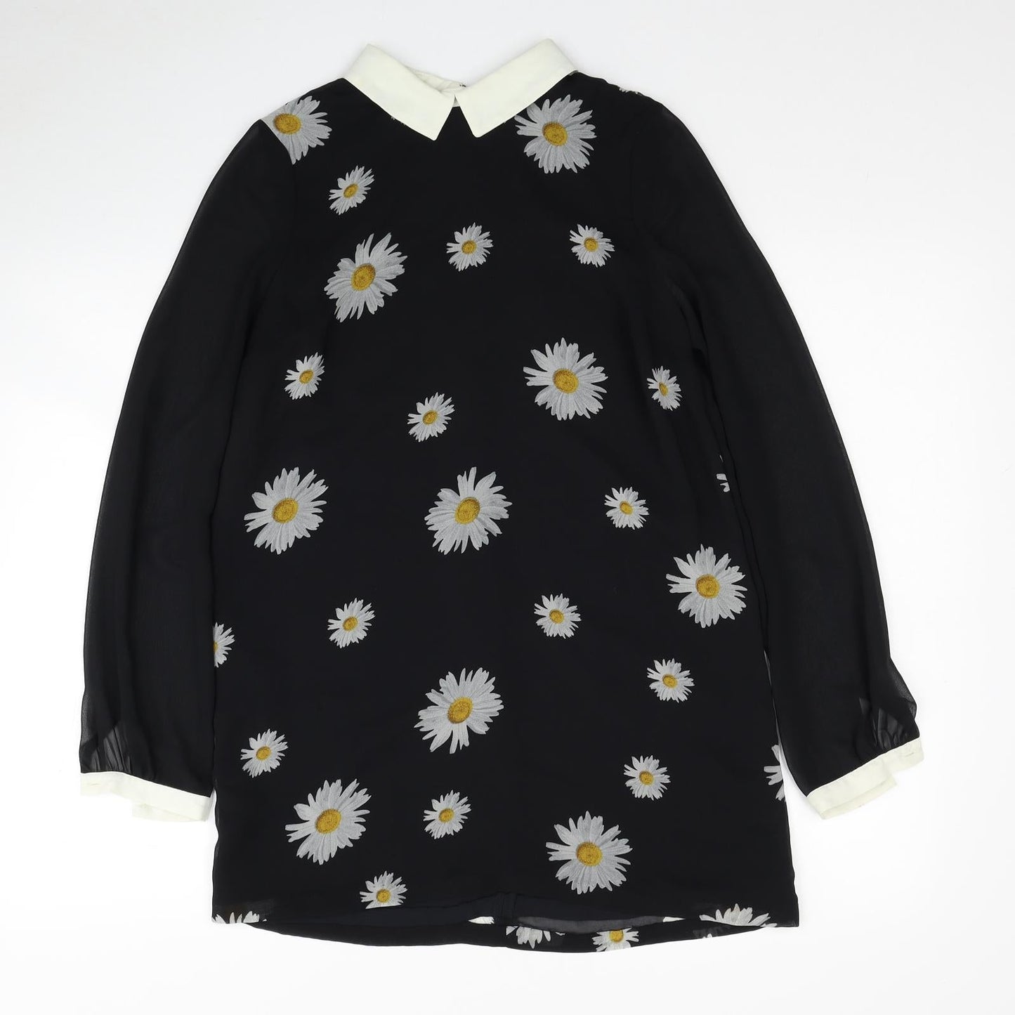 River Island Womens Black Floral Polyester Shirt Dress Size 8 Collared Zip