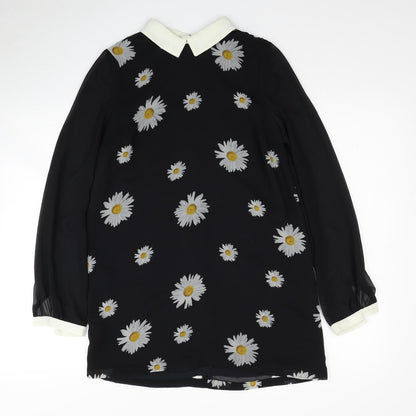River Island Womens Black Floral Polyester Shirt Dress Size 8 Collared Zip