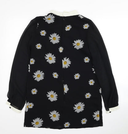 River Island Womens Black Floral Polyester Shirt Dress Size 8 Collared Zip
