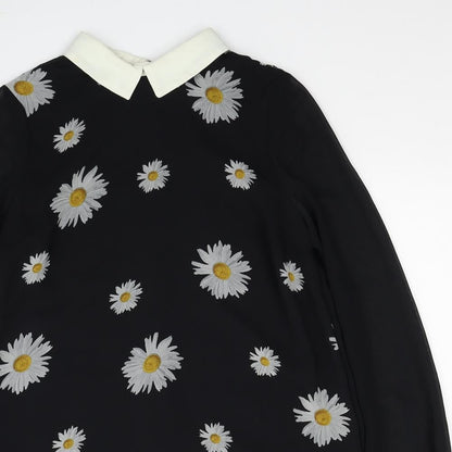 River Island Womens Black Floral Polyester Shirt Dress Size 8 Collared Zip