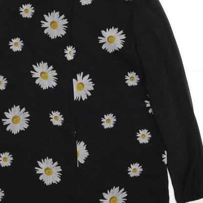 River Island Womens Black Floral Polyester Shirt Dress Size 8 Collared Zip