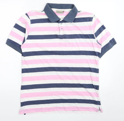 Haworth Mens Multicoloured Striped Cotton Polo Size L Collared Button