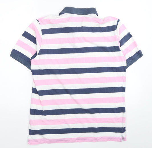 Haworth Mens Multicoloured Striped Cotton Polo Size L Collared Button