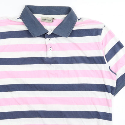 Haworth Mens Multicoloured Striped Cotton Polo Size L Collared Button