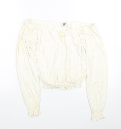 Bay Womens Ivory Viscose Cropped Blouse Size 8 Off the Shoulder