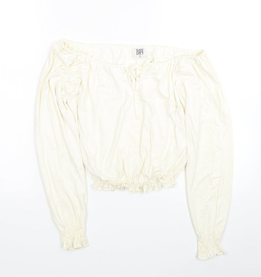 Bay Womens Ivory Viscose Cropped Blouse Size 8 Off the Shoulder