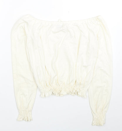 Bay Womens Ivory Viscose Cropped Blouse Size 8 Off the Shoulder