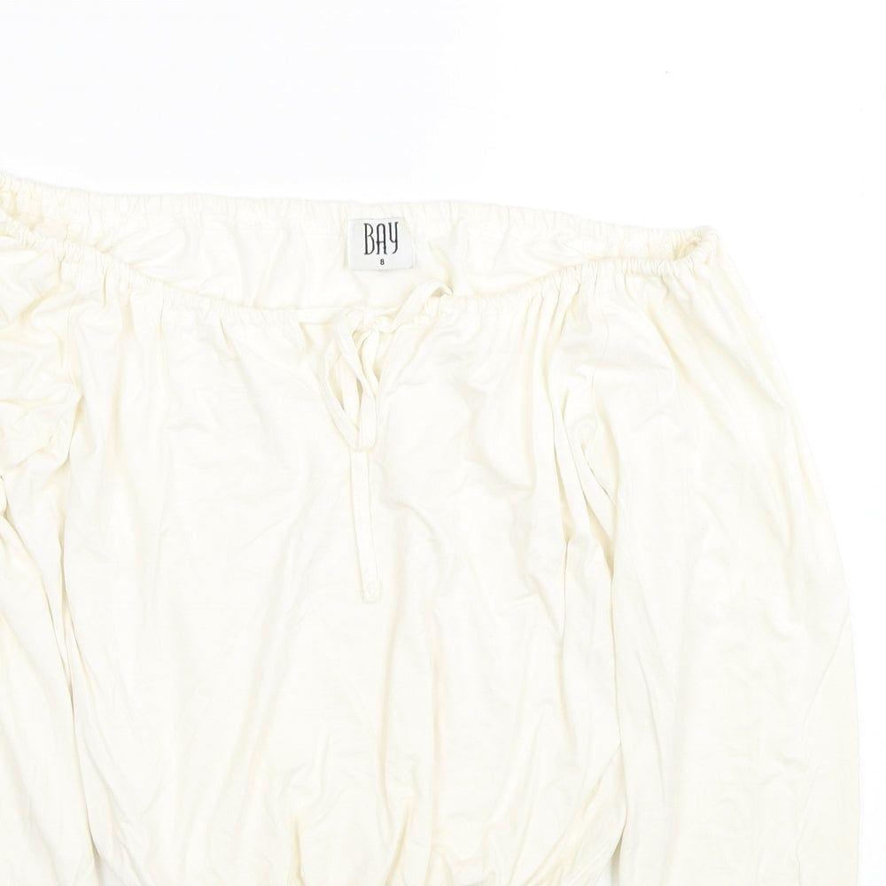 Bay Womens Ivory Viscose Cropped Blouse Size 8 Off the Shoulder