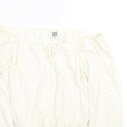 Bay Womens Ivory Viscose Cropped Blouse Size 8 Off the Shoulder