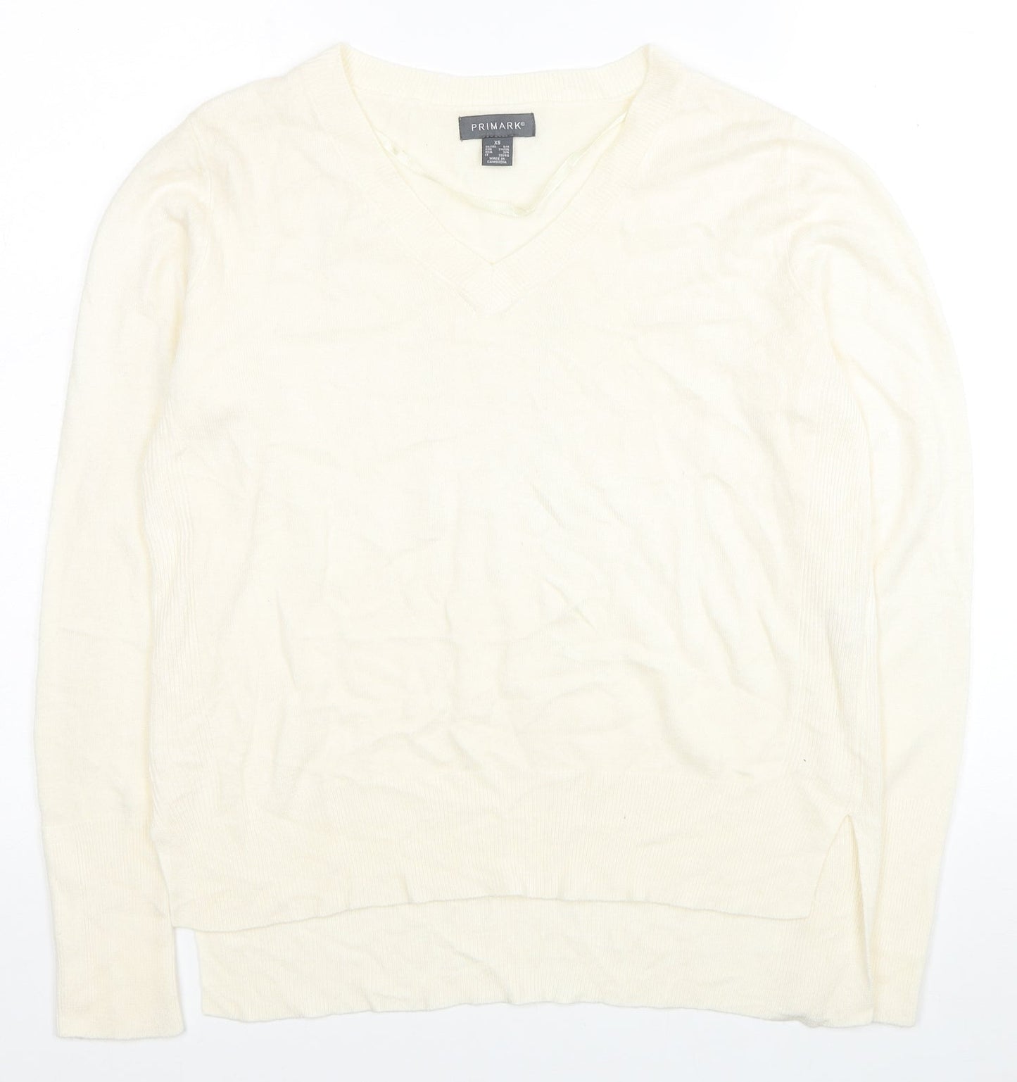 Primark Womens Ivory V-Neck Acrylic Pullover Jumper Size XS