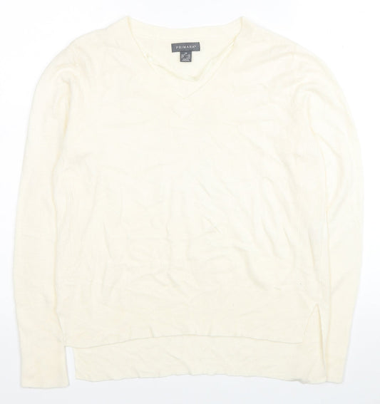 Primark Womens Ivory V-Neck Acrylic Pullover Jumper Size XS