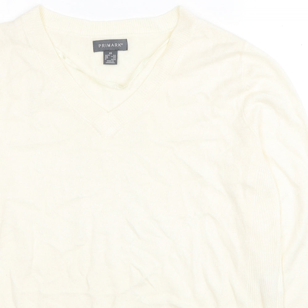 Primark Womens Ivory V-Neck Acrylic Pullover Jumper Size XS