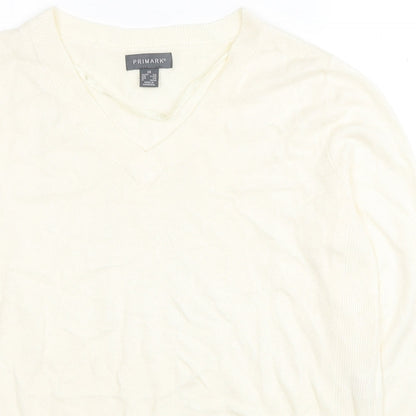 Primark Womens Ivory V-Neck Acrylic Pullover Jumper Size XS