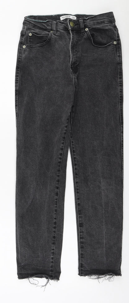 Pull&Bear Womens Grey Cotton Straight Jeans Size 8 L26 in Regular Zip - Distressed hem
